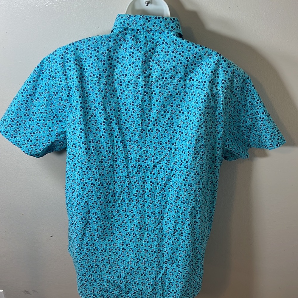 CROWN and IVY Mens Blue Floral Collared Button-Down Large Shirt - Picture 7 of 10